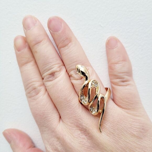 Brand New Gold Plated Snake Rhinestone Ring Size: 9US - Picture 5 of 7